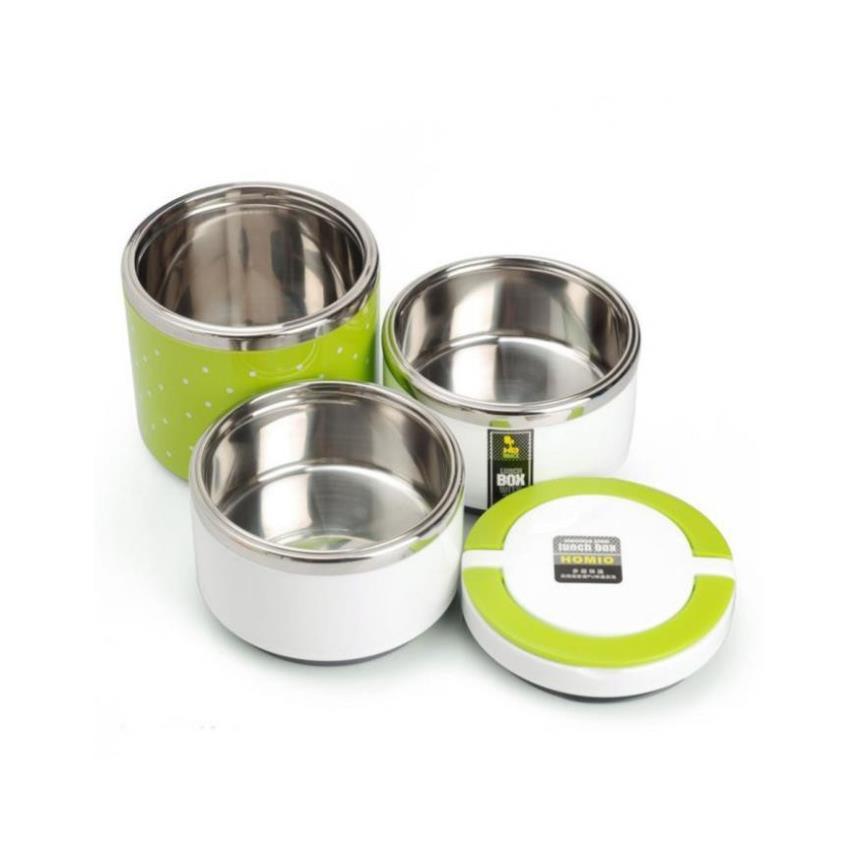 Camen chấm bi 3 ngăn inox loại tốt, Camen 3 ngăn giữ nhiệt, Hộp cơm giữ nhiệt 3 ngăn