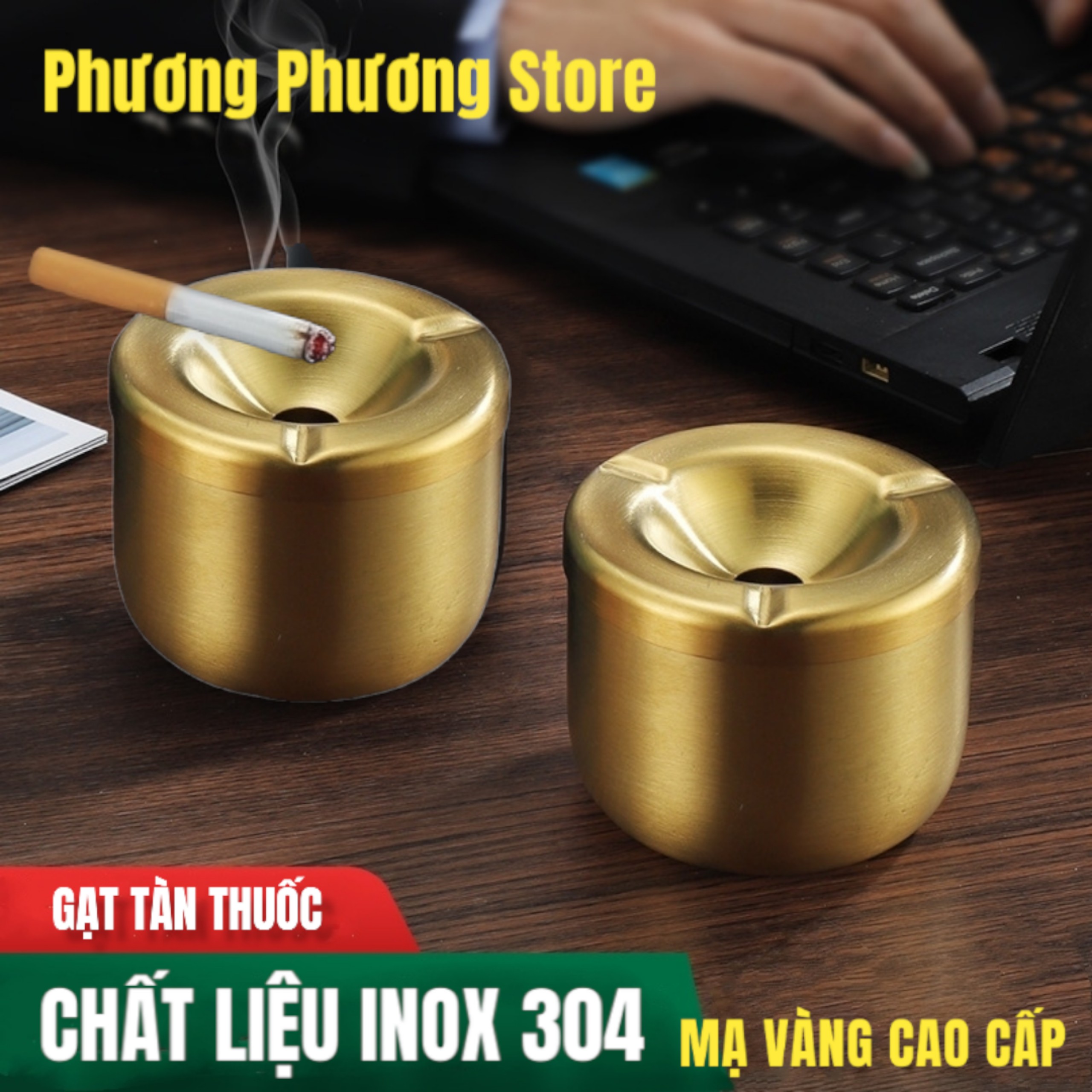 Gạt Tàn Thuốc Iá Dạng phễu Dáng Đẹp Cao Cấp Bằng Kim loại Inox 304 Mạ Vàng Dễ Sử Dụng Bền Mãi Theo thời Gian