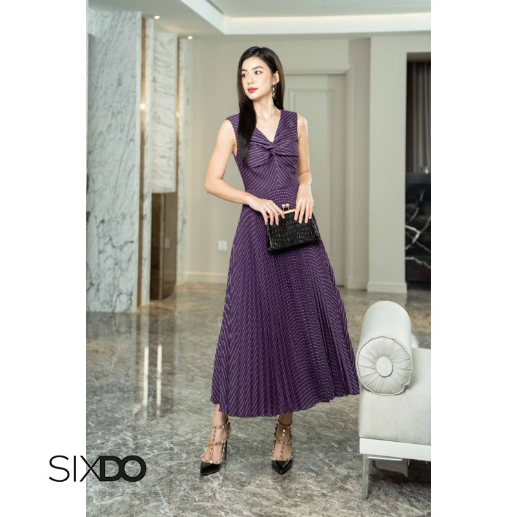 Đầm sát nách xòe xếp ly xoắn ngực thời trang SIXDO