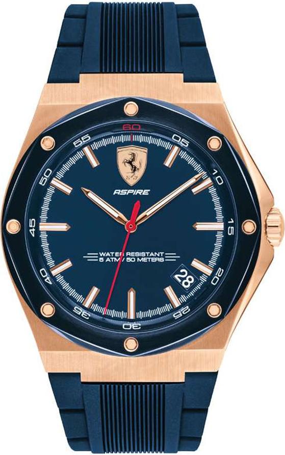 Đồng Hồ Nam Lịch Ngày PVD Vàng Hồng Dây Cao Su Ferrari 0830667 (44mm)