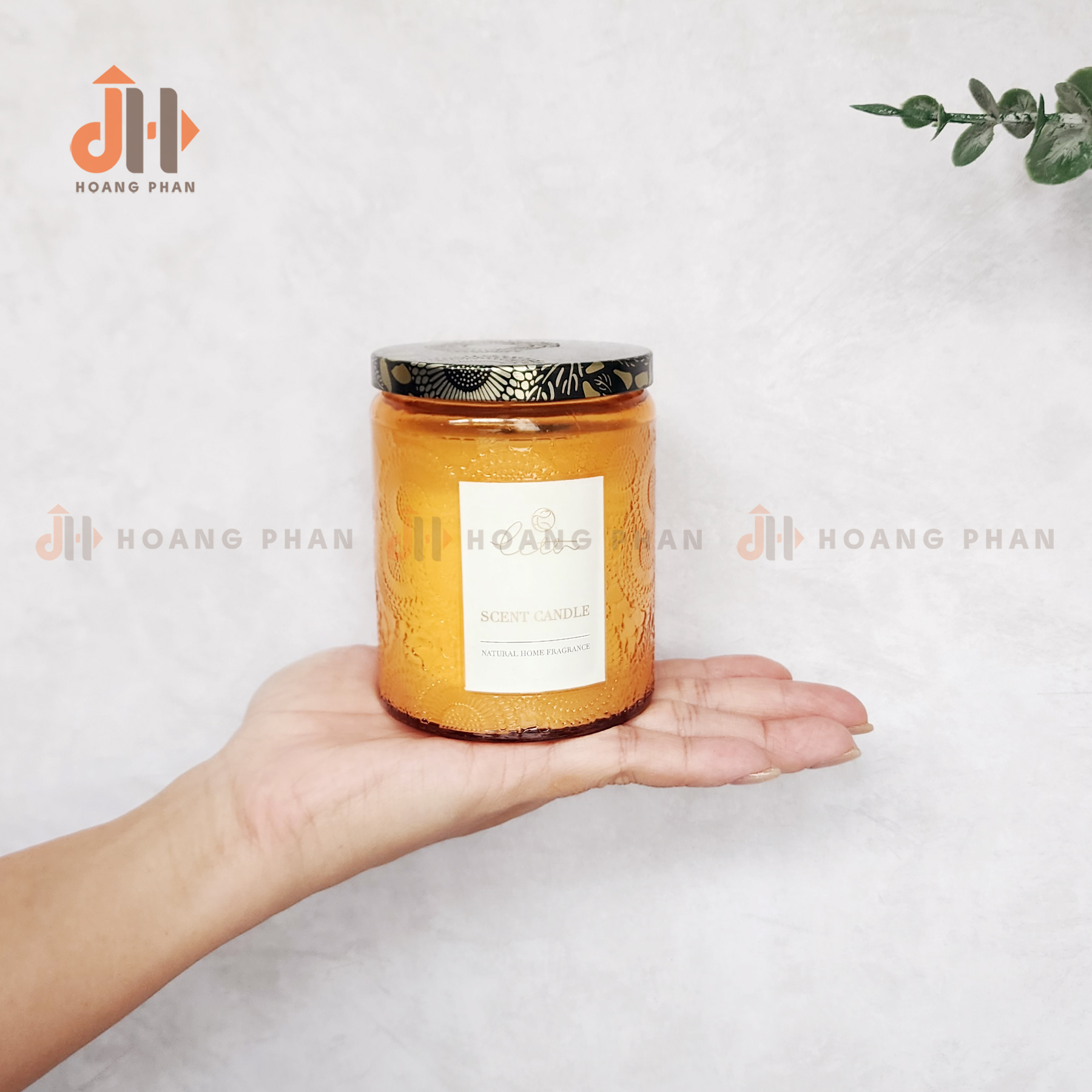 Hũ nến thơm thuỷ tinh Citta hoạ tiết bách hoa 3D