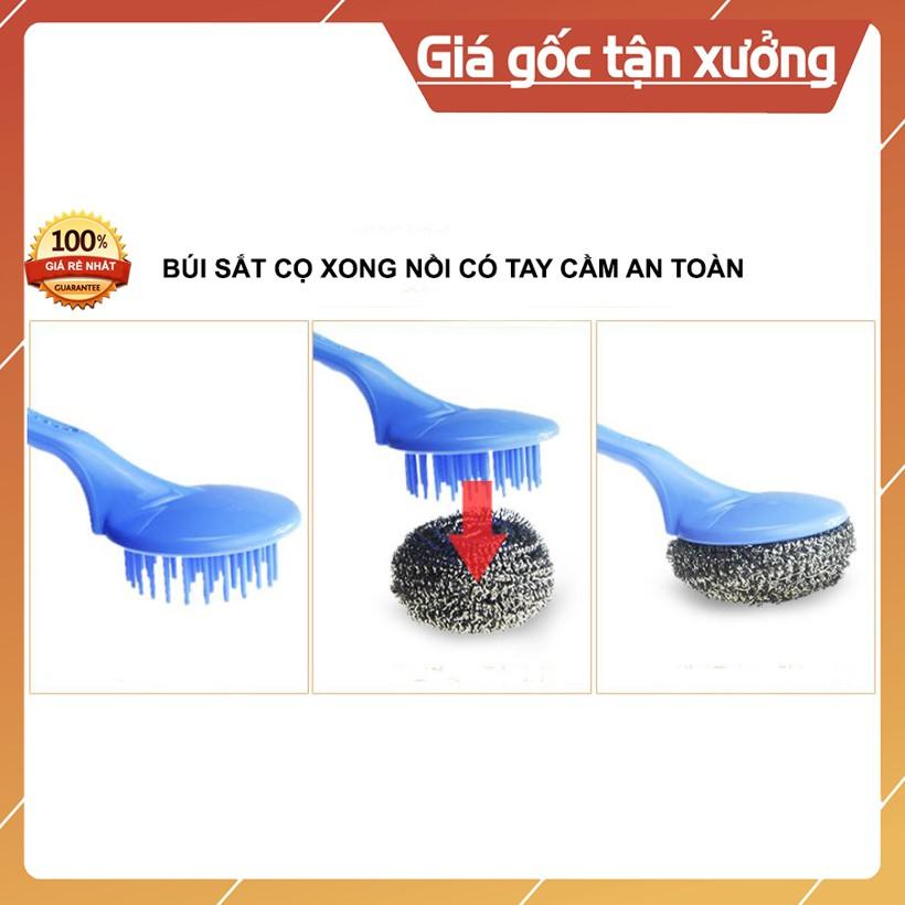 Búi sắt cọ xong nồi-CÓ TAY CẦM AN TOÀN HƠN- Inox Không Rỉ - 1 TAY CẦM 2 BÔNG CỌ