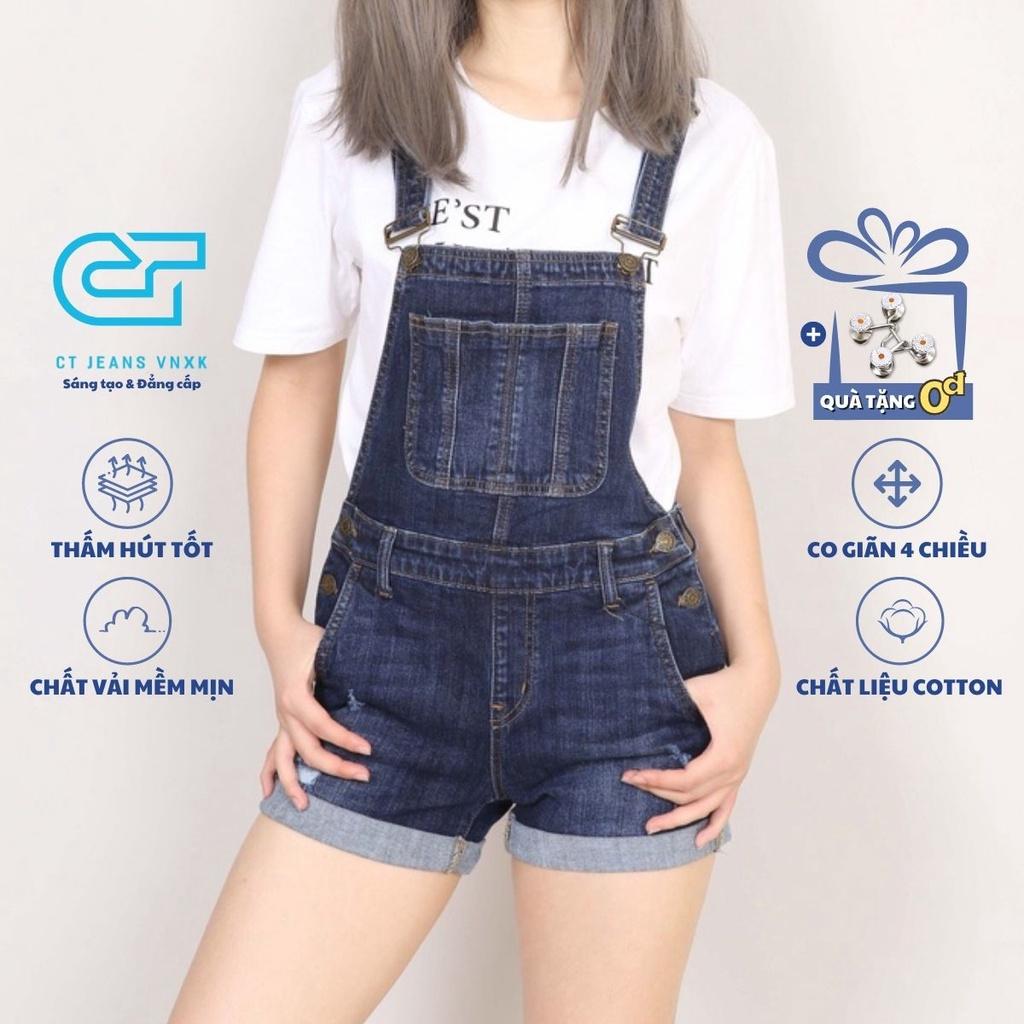 Quần Yếm bò Nữ basic Rách sọc ở túi dáng short CT JEANS