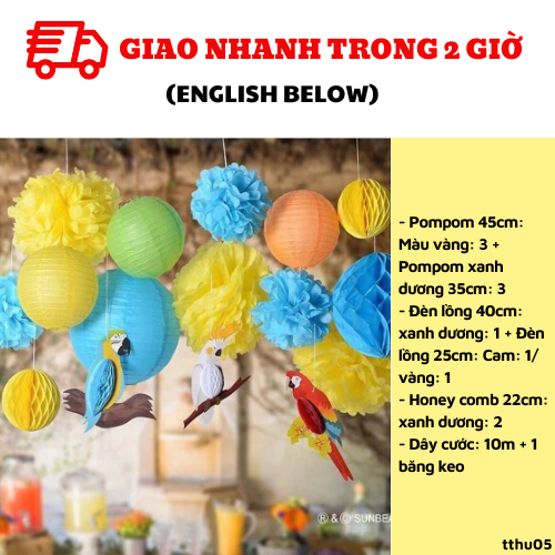 Bộ đèn lồng trang trí trung thu màu vàng xanh tthu05