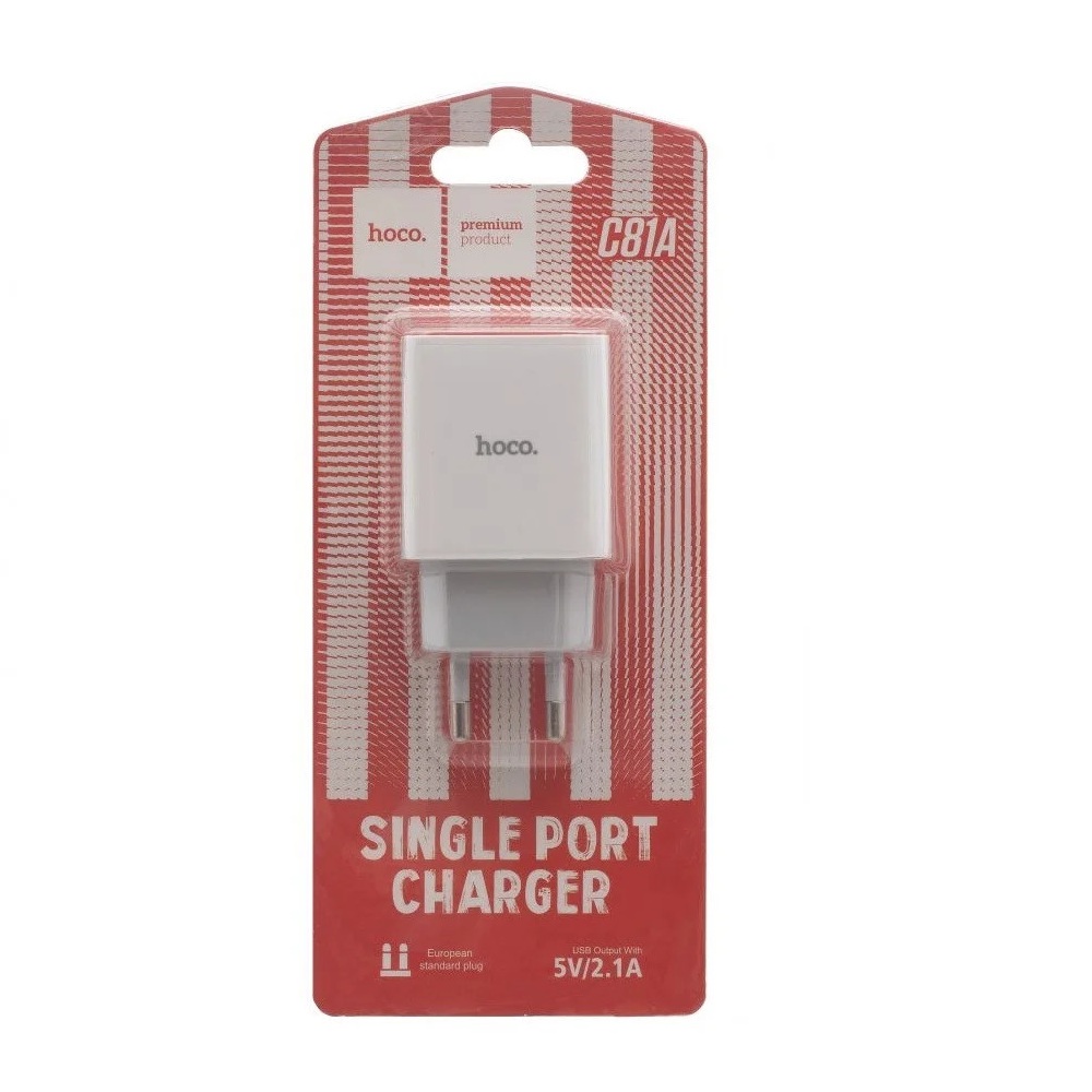 Củ sạc 5V/ 2.1A Hoco C81A chuôi tròn chất liệu PC chống cháy 1 cổng USB - Hàng chính hãng