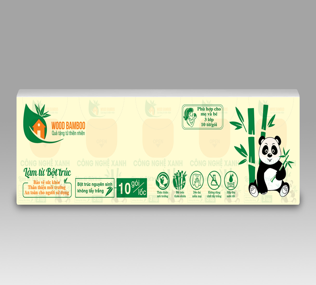 60 lốc  Khăn giấy bỏ túi đa năng  WOOD BAMBOO 10 tờ 3 lớp 1 lốc/10 gói