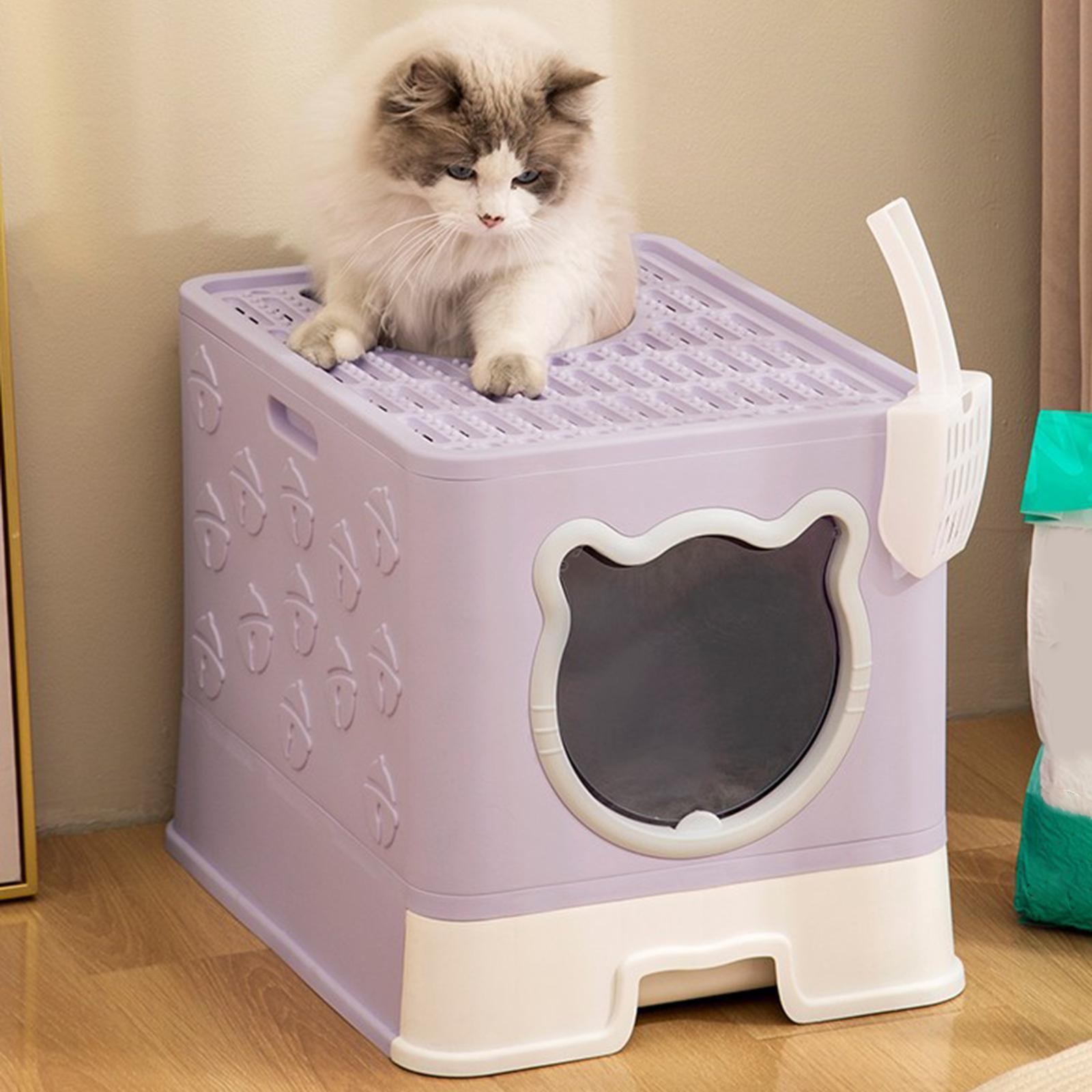 Hooded Cat Litter Box with Lid Enclosed Cat Litter Box Sand Box Container Cats Toilet Pet Litter Tray with Scooper for Rabbit Indoor Cats
