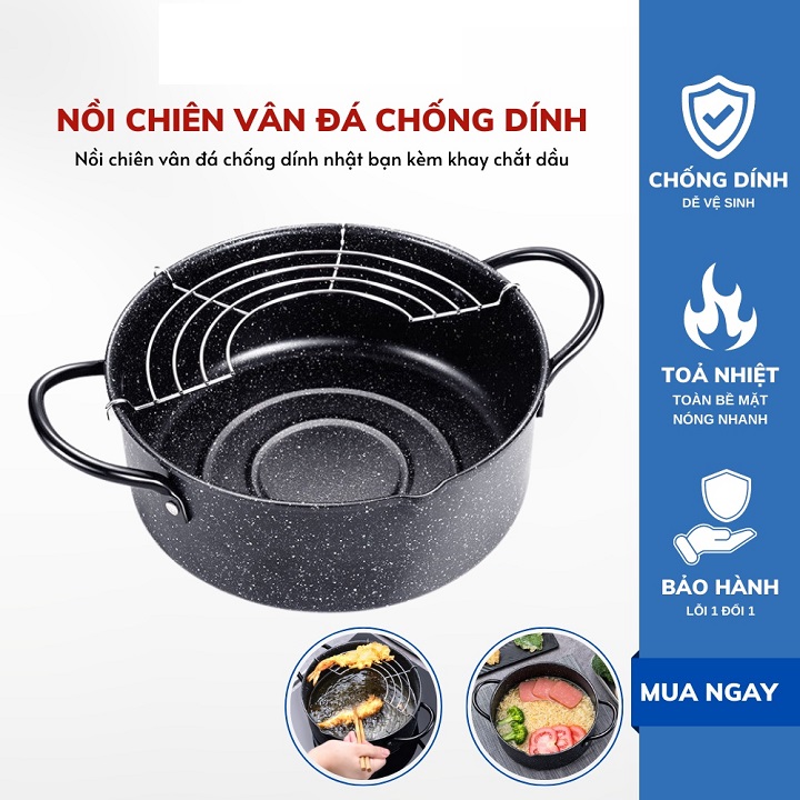 Nồi chiên dán sâu lòng chống dính đa năng dùng được cho mọi loại bếp tặng kèm vỉ gác dầu xuất nhật cao cấp