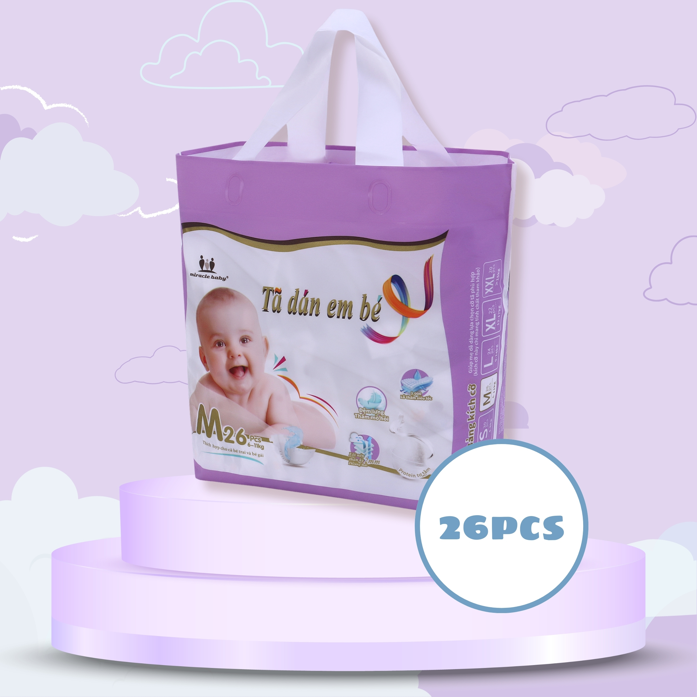 MiracleBaby - Tã dán tơ tằm size S/M/L/XL/XXL cho bé từ 4 - 17kg