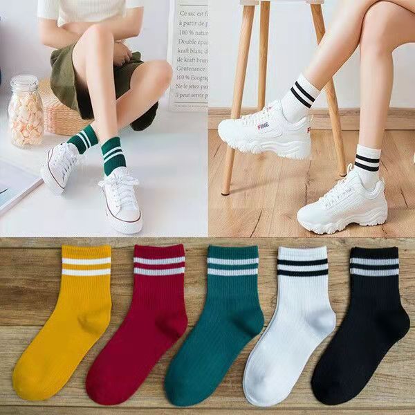 Sét 5 đôi vớ mềm hút ẩm tốt màu trơn phong cách thể dục thường ngày cho nữ
