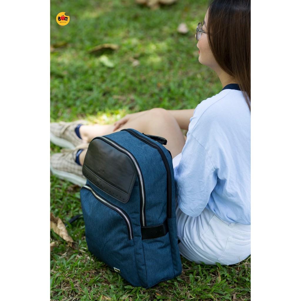 Balo học sinh, công sở chất dù phối da thời trang cao cấp, thiết kế basic dễ thương  - BOM