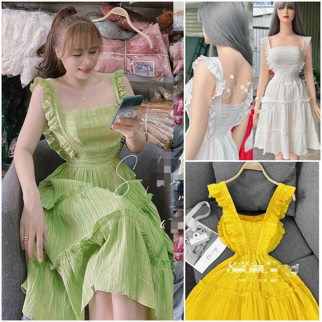 Đầm xoè 2 dây nhún bèo mocking siêu xinh
