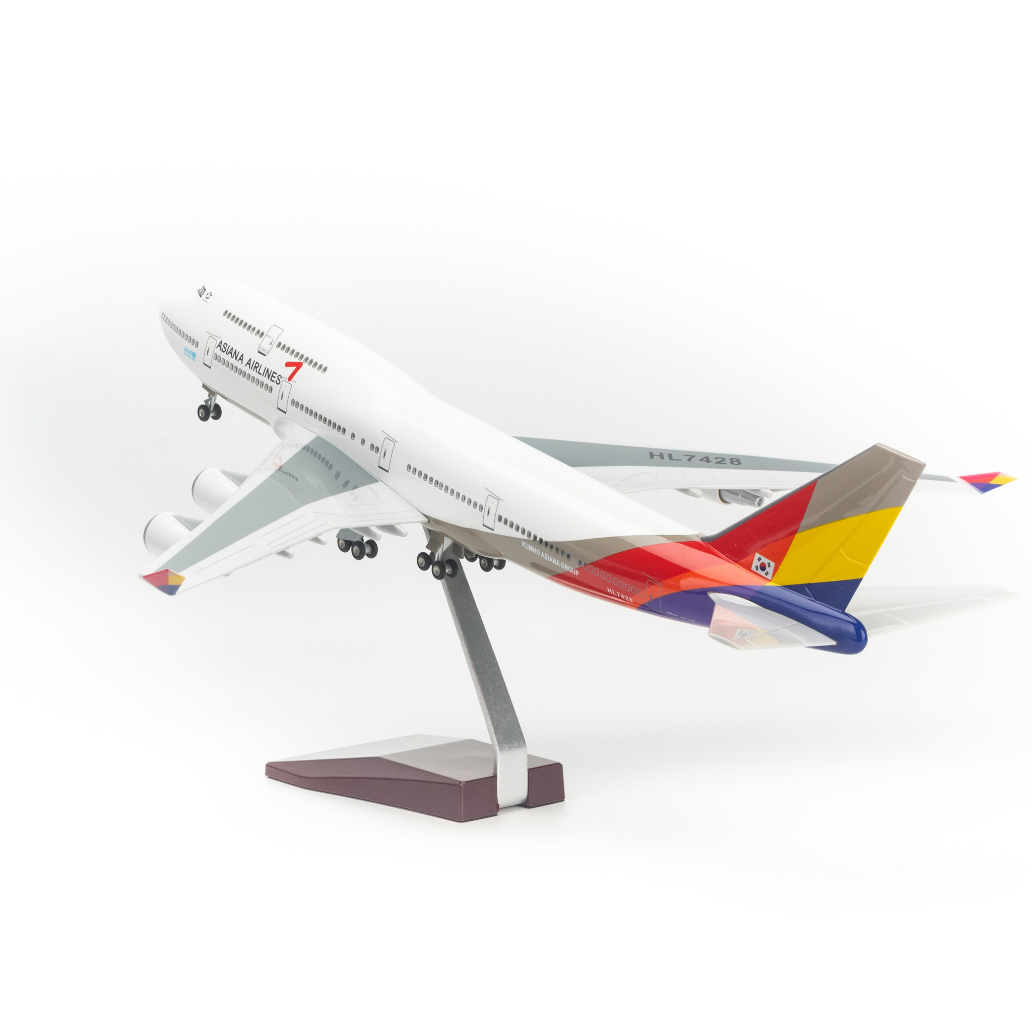 Mô hình máy bay Asiana Airlines Boeing B747 lắp ráp có đèn 47cm MBMH46