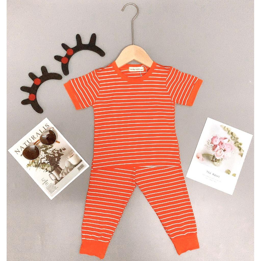Bộ Cộc Tay Cho Bé Bộ Minky Mom Cộc Tay Cho Bé Trai Với Các đường kẻ Sọc rất đáng yêu