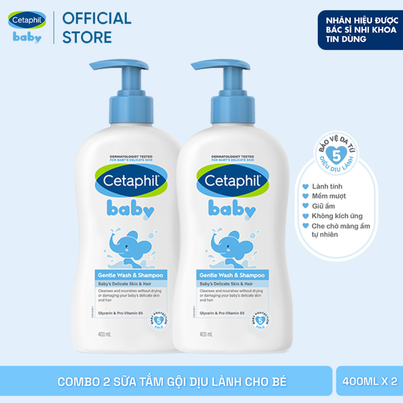 Combo 2 Sữa tắm gội dịu lành cho bé Cetaphil Baby Gentle Wash & Shampoo 400ml/chai
