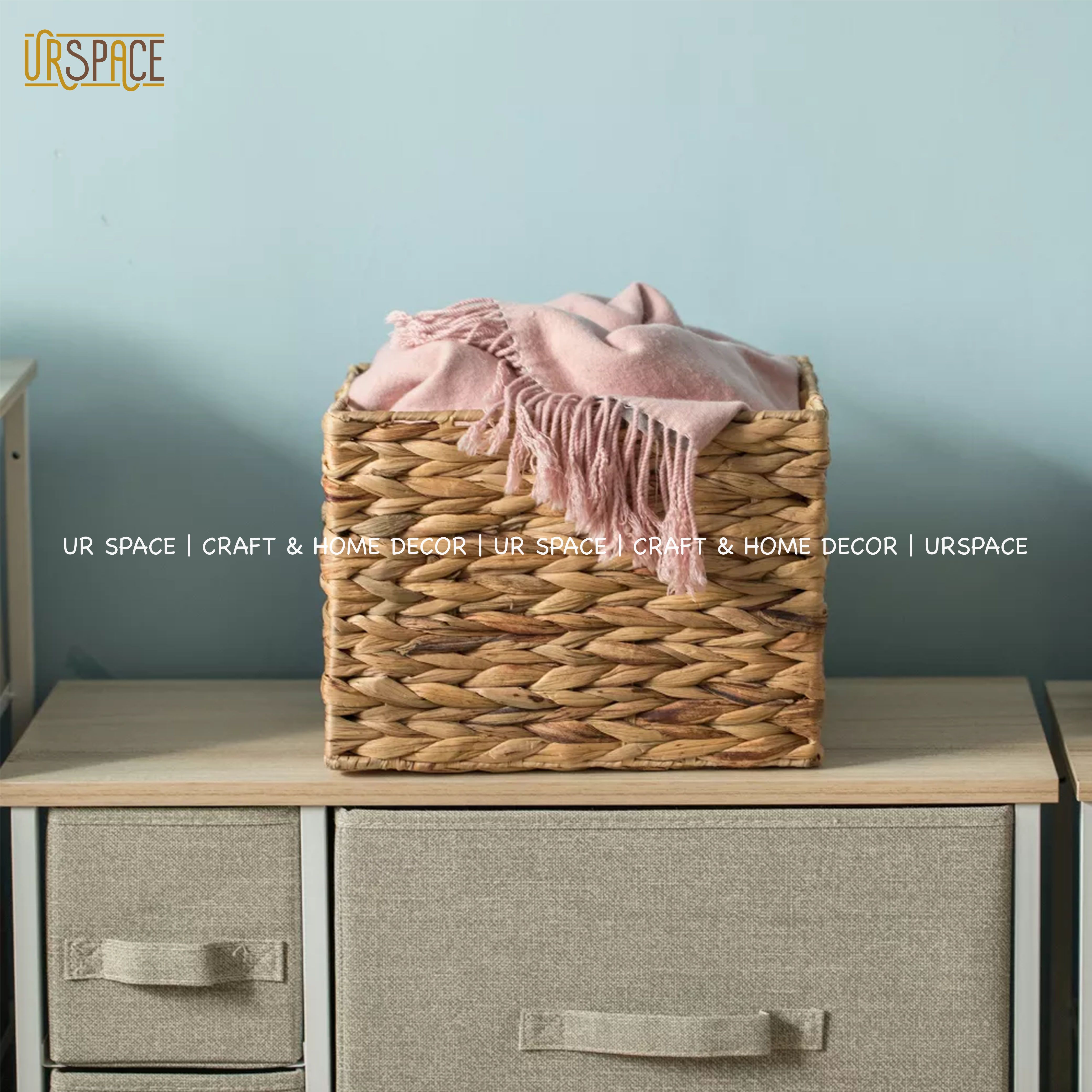 Giỏ cói chữ nhật URSPACE đựng sách báo, đồ chơi, gối khăn, trang trí decor phong cách mộc mạc / RECTANGLE HYACINTH BASKET