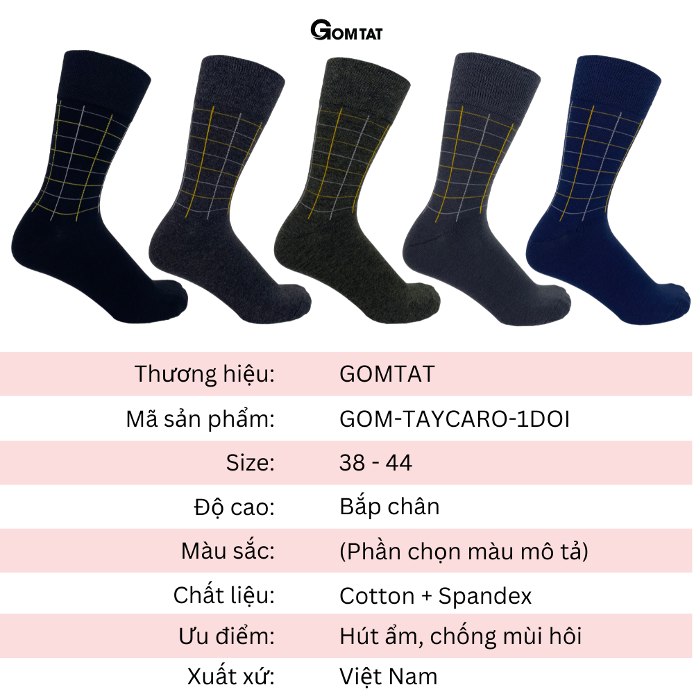 Vớ mang giày tây nam Gom Tất họa tiết caro chất liệu cotton cao cấp hút ẩm thoáng khí -GOM-TAYCARO-1DOI