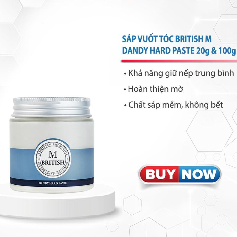 Sáp vuốt tóc tạo kiểu linh hoạt cứng vừa phải không bóng dành cho nam nữ hàn quốc BRITISH M Dandy Hard Paste 20g và 100g