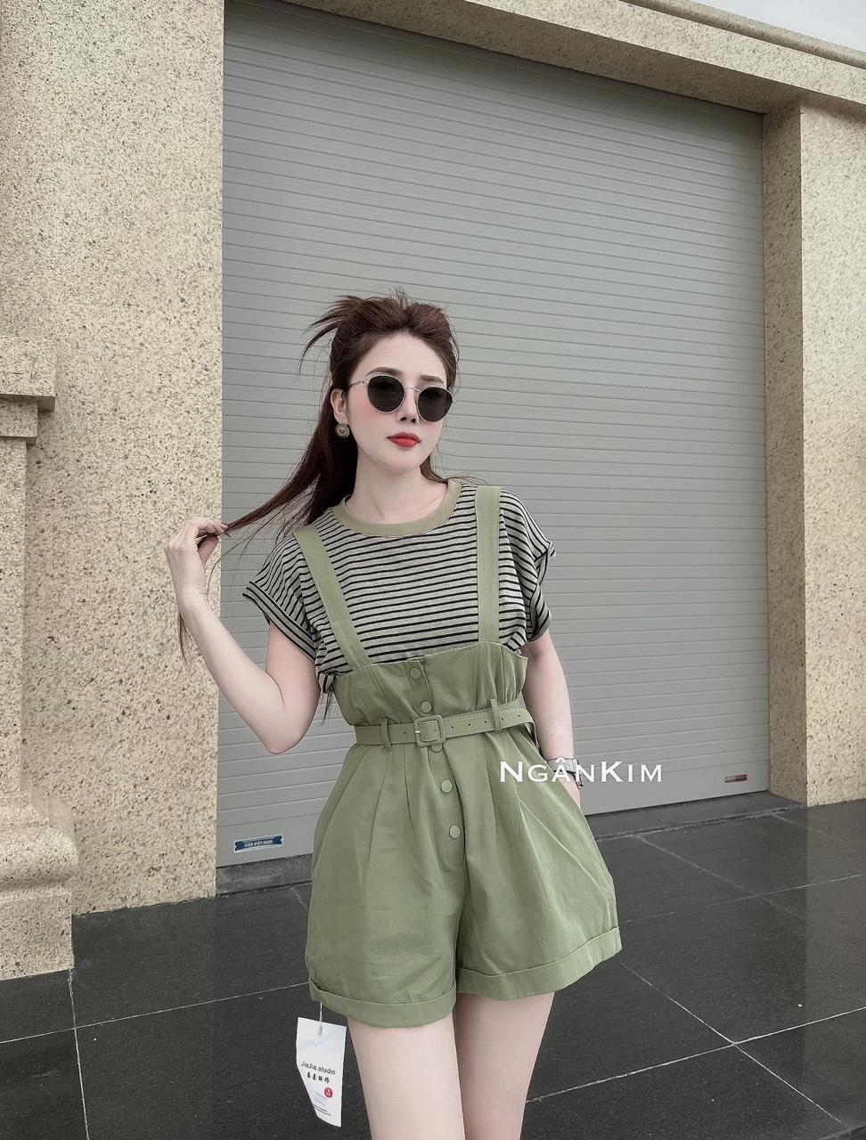 SET ĐI CHƠI, SET 2 MÓN ÁO THUN SỌC PHỐI YẾM KẺ KÈM ĐAI CỰC HOT