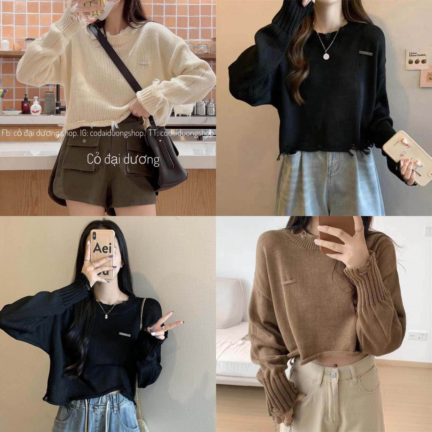 ÁO LEN CROPTOP TRƠN TAY DÀI FORM RỘNG DẠO PHỐ DỰ TIỆC GIÁNG SINH NOEL