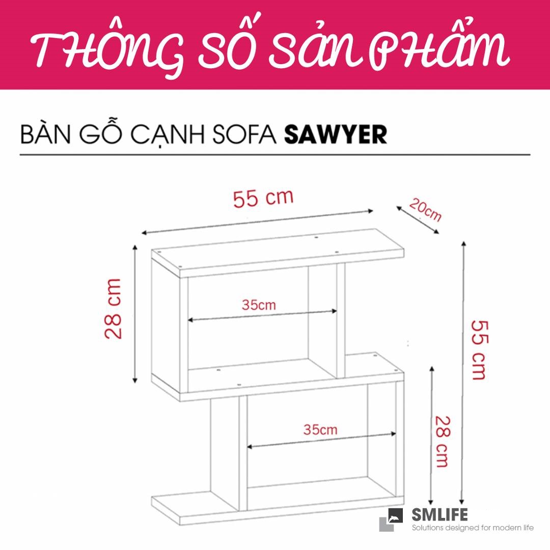 Bàn gỗ cạnh Sofa hiện đại SMLIFE Sawyer  | Gỗ MDF dày 17mm chống ẩm | D55xR20xC55cm - Màu