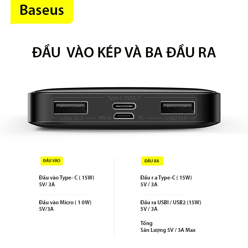 Pin sạc dự phòng Baseus Bipow Digital Display Power Bank (15W / 20W, USB*2+Type C , LED Display, 2 Way Fast charge ) - Hàng chính hãng