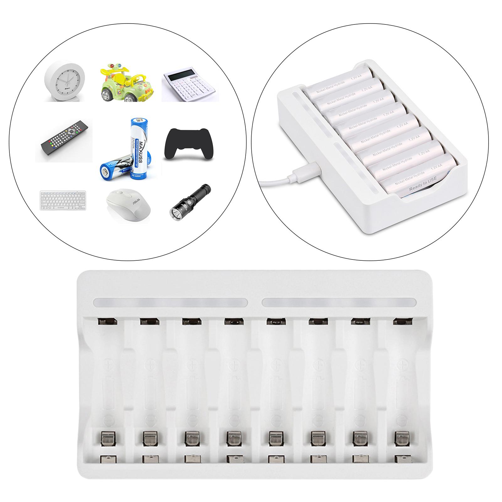 AA AAA Micro USB Charger, 8 Slots for NiMH Batteries, Fast Charging