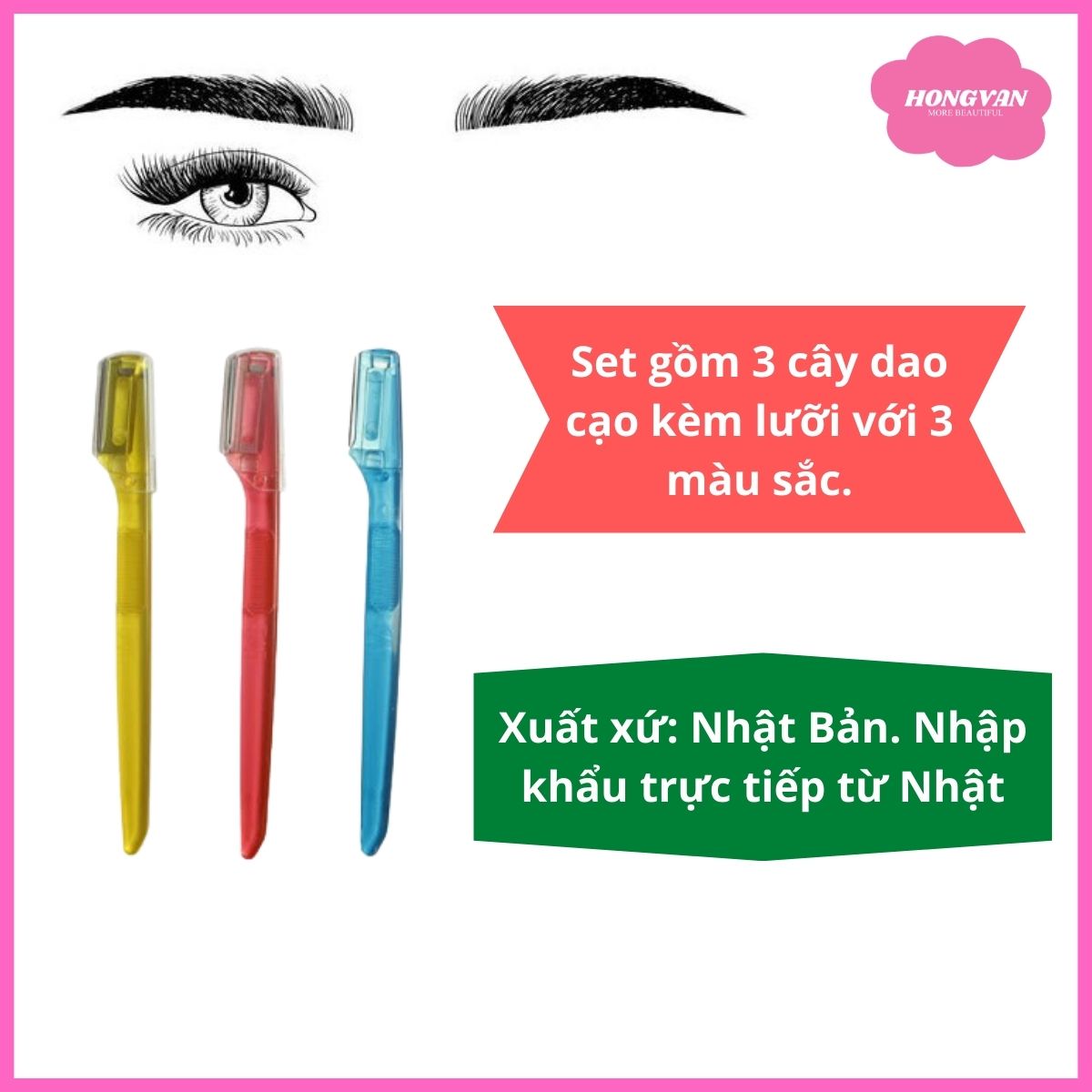 Set 3 dao cạo lông mày cán ngắn chuyên dụng cho nữ cao cấp