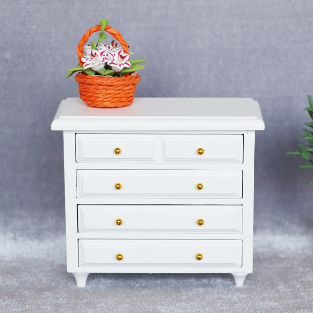 1:12 Miniature Doll Furniture Wooden Bedroom Dollhouse Bedside Cabinet