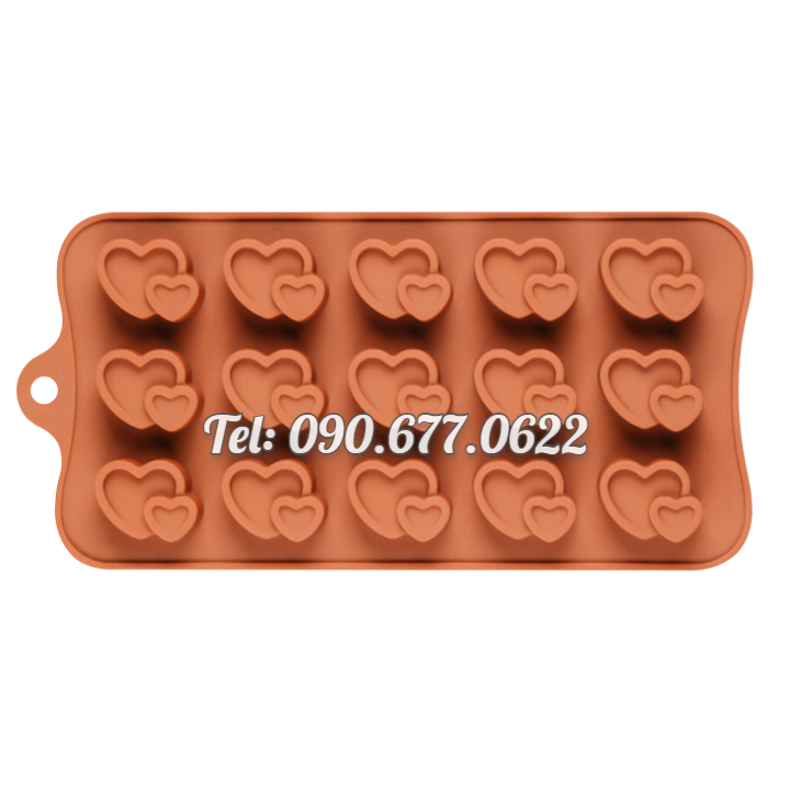 Khuôn silicone làm rau câu, socola 15 hình tim lớn kèm tim nhỏ – Mã số 1468