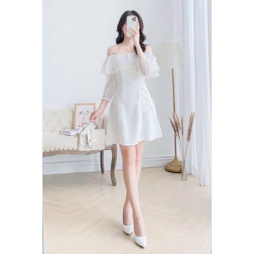 Đầm dạo phố trễ vai phối tay sang chảnh ivy.fashion đi biển dự tiệc dạo phố bigsize gợi cảm sexy