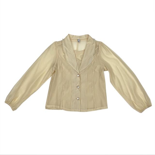 Sơmi cổ vest đính ngọc cao cấp hottrend hàn quốc