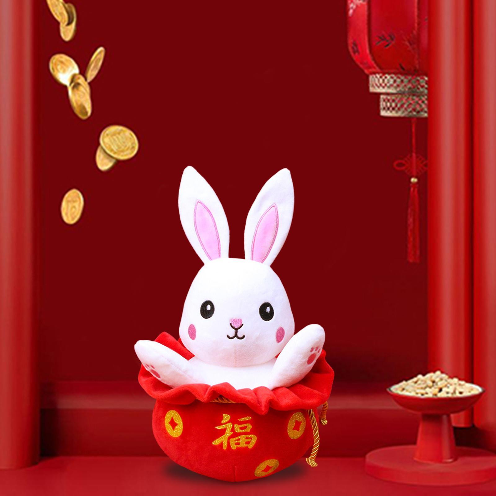 Chinese Style Rabbit Plush Toy Blessing Stuffed Animal Doll for Decor New Year Gift