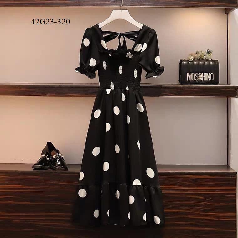 ĐẦM CHẤM BI NHÚNG NƠ LƯNG CAO CẤP -G23-320