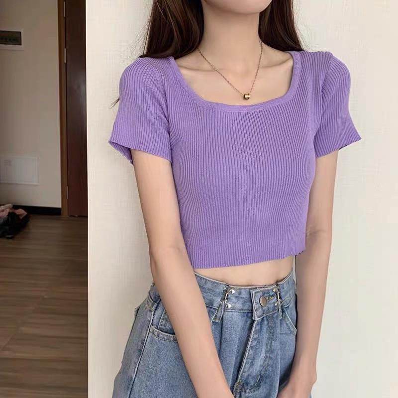 Áo len tăm croptop cổ chữ U