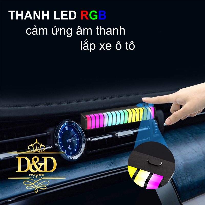 Thanh đèn Led RGB cảm ứng âm thanh đổi màu lắp trang trí khử mùi xe hơi, xe ô tô