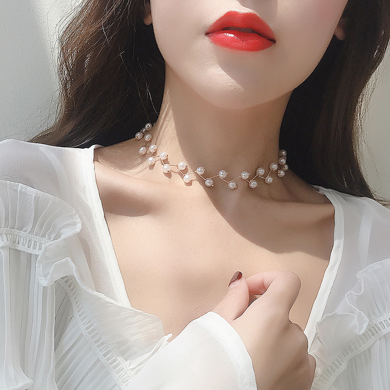 Dây chuyền choker phối ngọc trai thời trang phong cách vintage