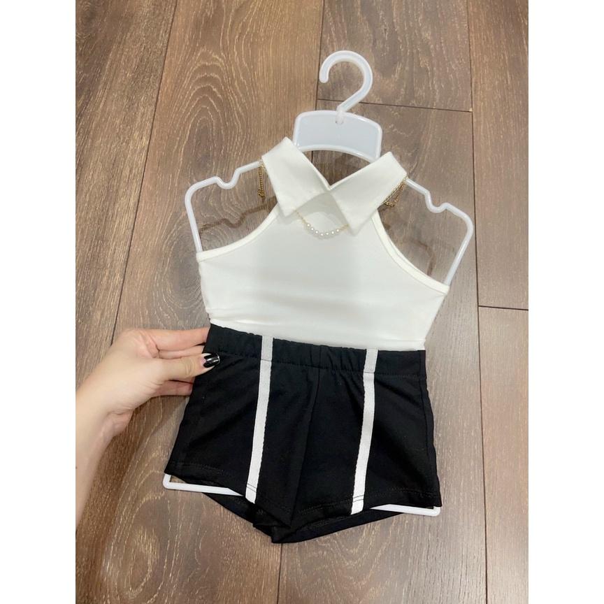 Bộ đồ bé gái áo trắng quần đen 2 sọc Coton, SIÊU DỄ THƯƠNG,MÁT 8-23kg Angel Baby Thời Trang Thiết Kế