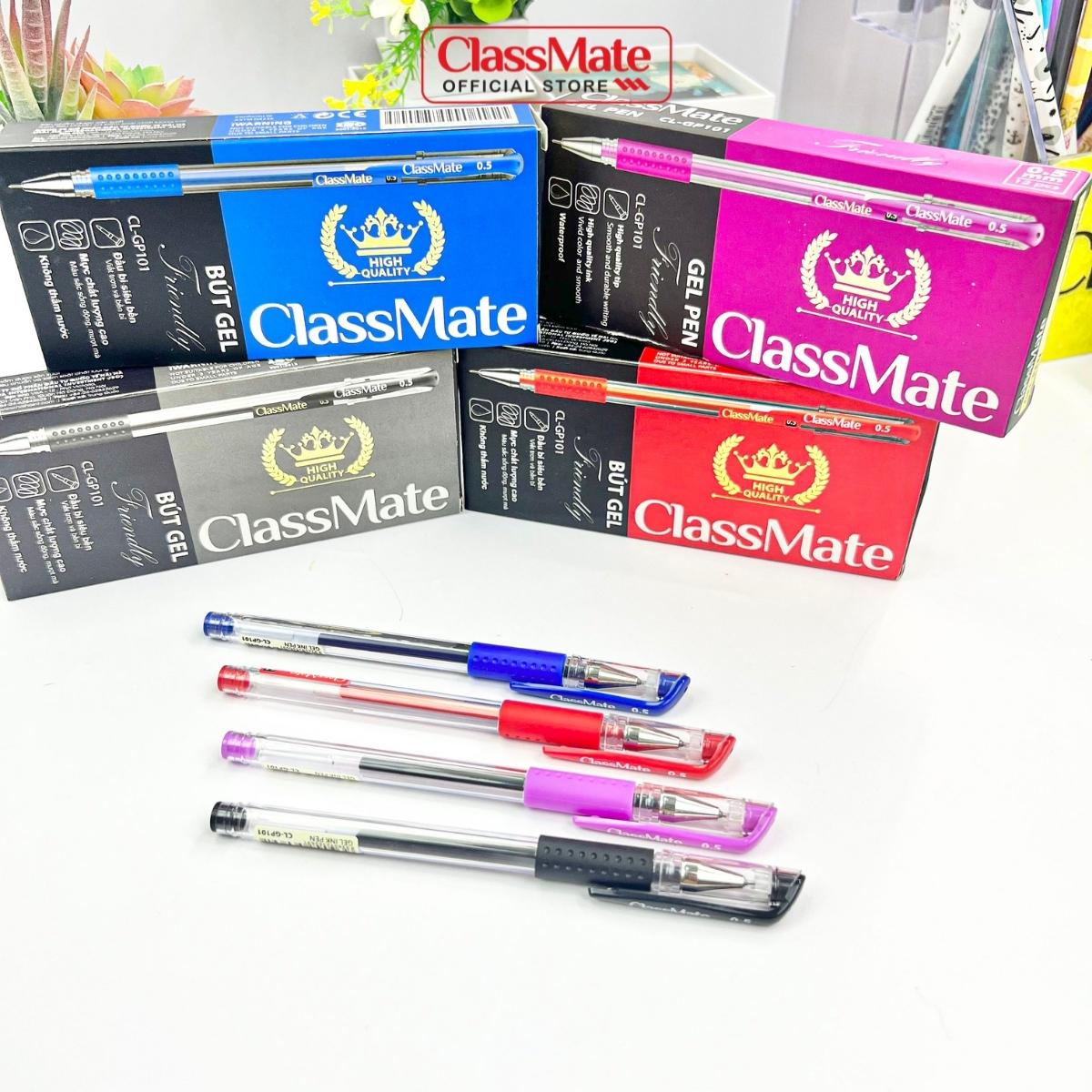 Hộp 12 Chiếc Bút Gel CLASSMATE Ngòi 0.5mm, Mực đều Nét trơn, Dành Cho Học Sinh CL-GP101