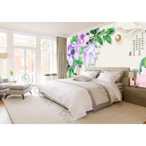 Tranh dán tường Tranh hoa và đôi thiên nga trang trí phong phú, tranh dán tường 3d hiện đại MS1142467