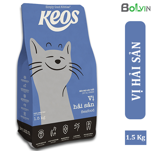 Thức ăn hạt KEOS vị hải sản dành cho mèo mọi lứa tuổi 1.5Kg - KEOS Seafood