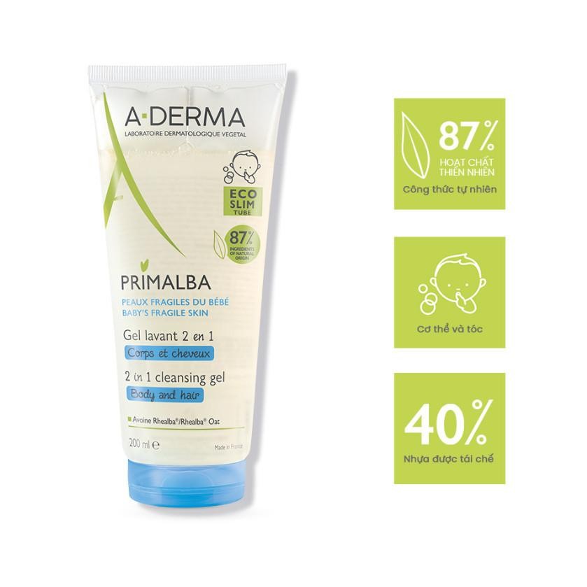 Sữa tắm gội toàn thân A-Derma Primalba Gentle Cleansing Gel baby 200ml