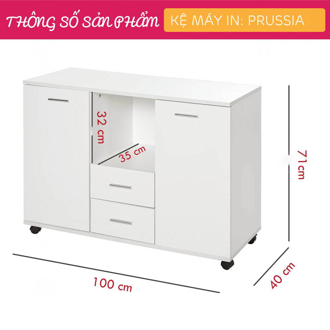 Kệ để máy in gỗ hiện đại SMLIFE Prussia  | Gỗ MDF dày 17mm chống ẩm | D100xR40xC71cm