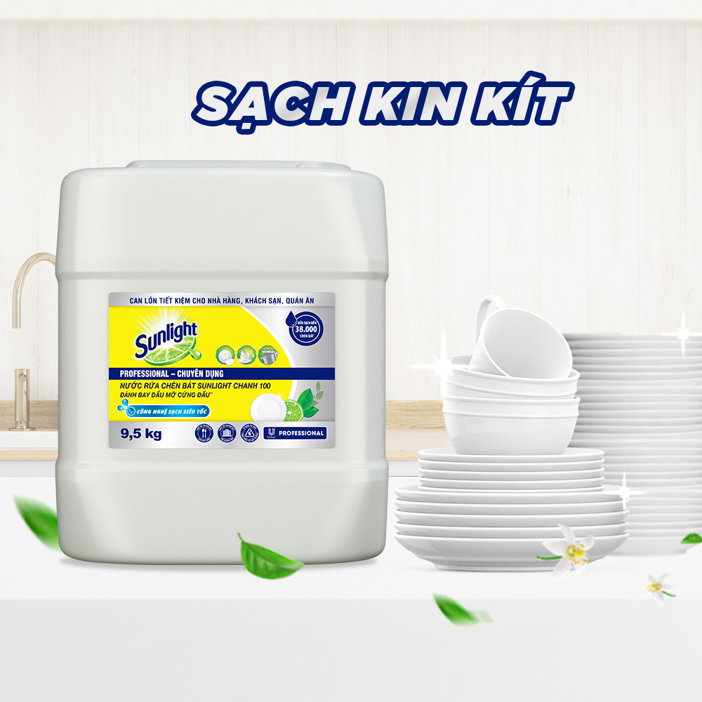 Nước Rửa Chén Sunlight Chuyên Dụng Thùng 9.5kg, Làm Sạch Dầu Mỡ, Khử Mùi Tanh Cho Gia Đình Nhà Hàng