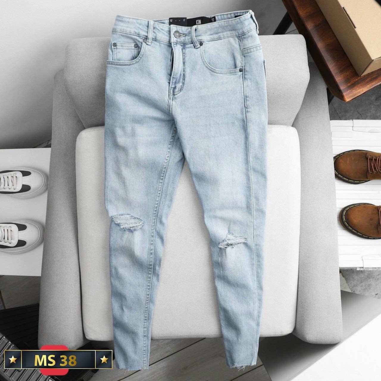 Quần jean nam rách gối ống côn chất liệu Jean co giãn cao cấp mẫu đẹp 2022 - Skymen Fashion J24