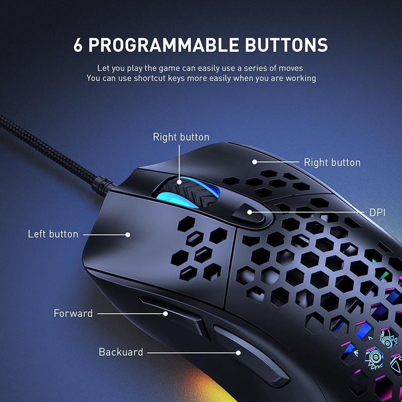 CW906 USB Chuột Chơi Game Có Dây Chuột Cảm Biến Quang Học 7200DPI 6 Độc Lập Nút Bấm Dành Cho Laptop PC Máy Tính Game Thủ