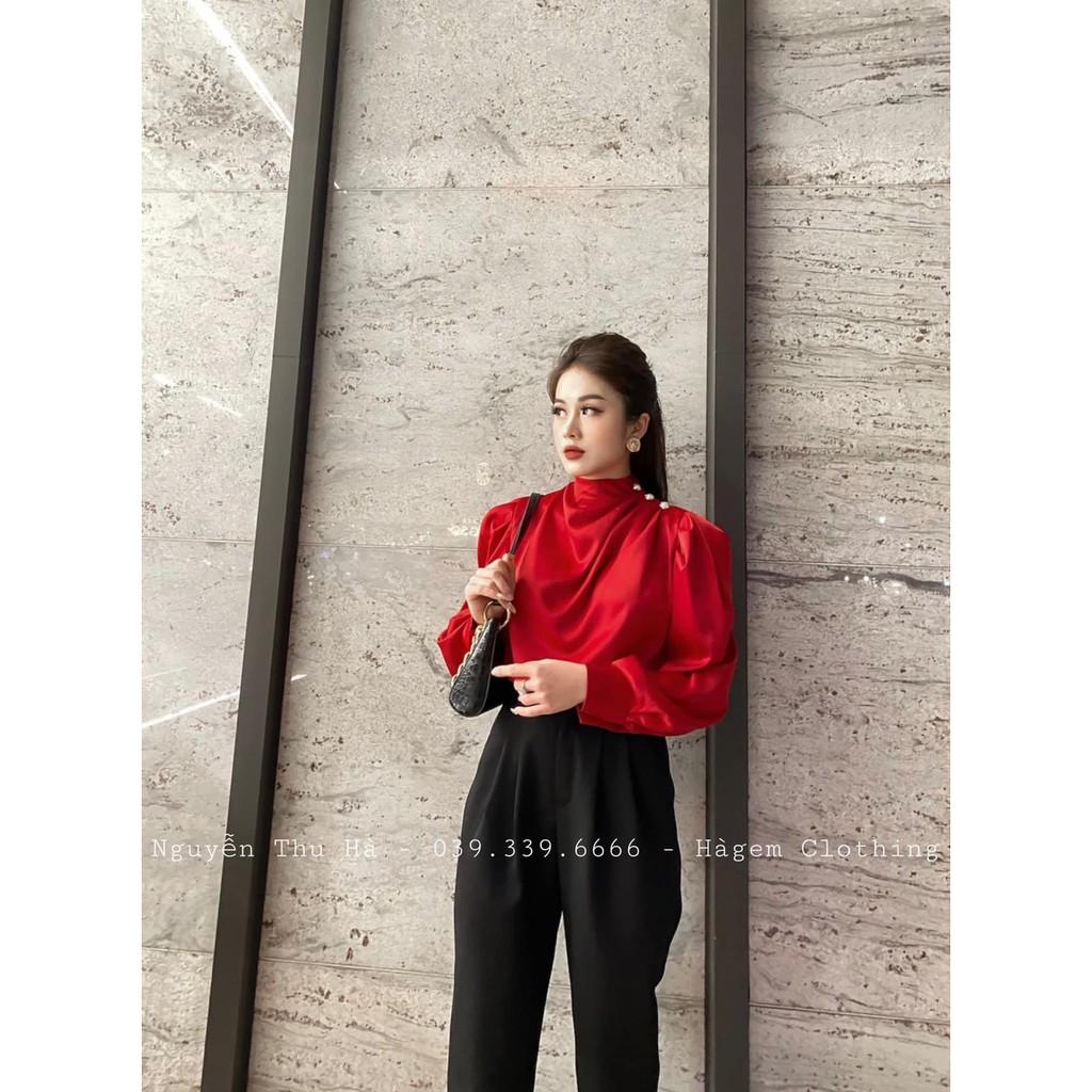 ASM212 ÁO SƠ MI LỤA XẾP LY VAI CÚC NGỌC