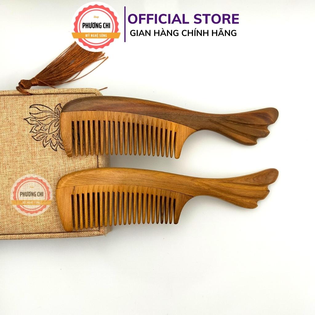Lược gỗ thơm gép răng chuôi đuôi cá dài 16cm, lược chải tóc gỡ rối massage đầu