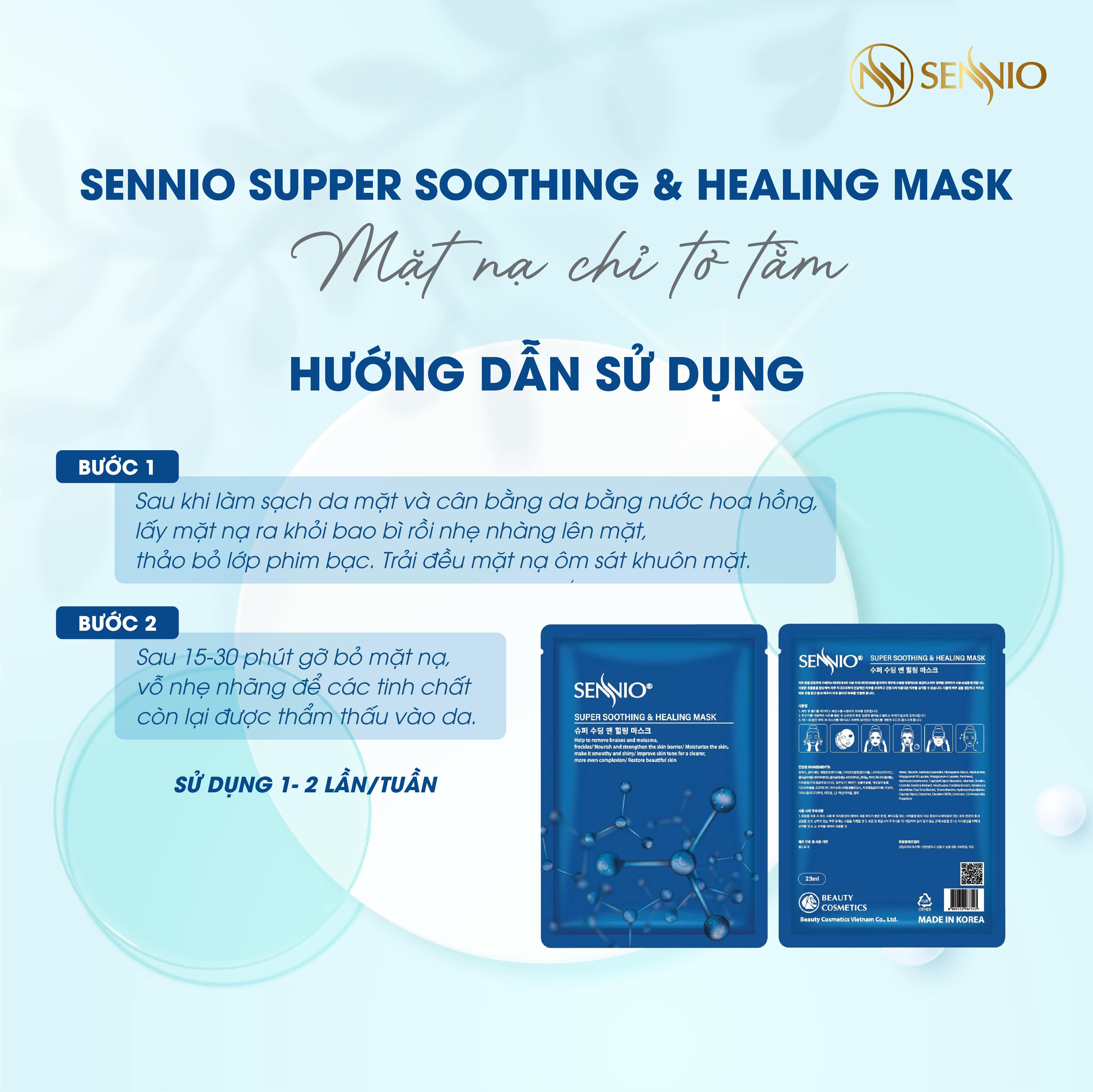Mặt nạ giấy dưỡng trắng da Sennio Super Soothing &amp; Healing Mask dưỡng ẩm, phục hồi da 23 ml SNO 822