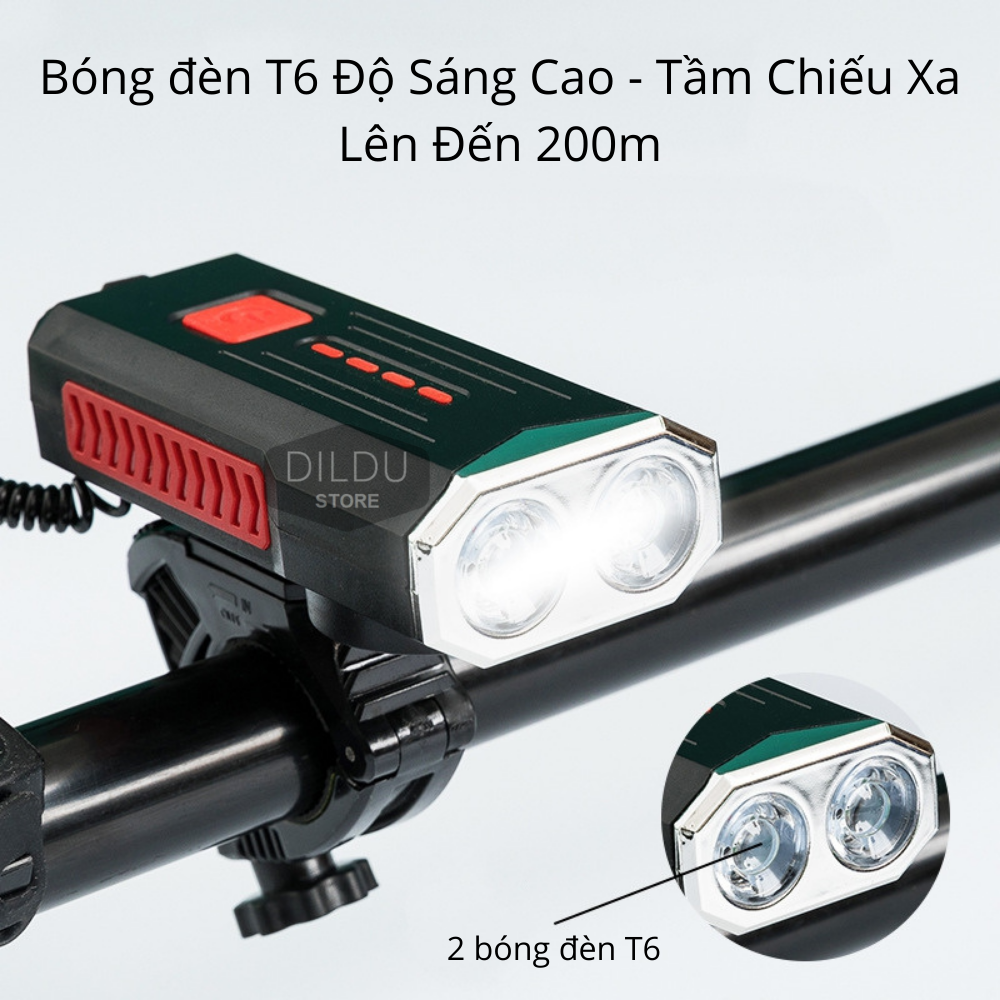 Đèn Xe Đạp Kèm Còi Thể Thao Chống Nước LY - Sạc USB - Dung Lượng Pin 2400MAH - 120DP - Âm Vang To - Cảnh Báo An Toàn